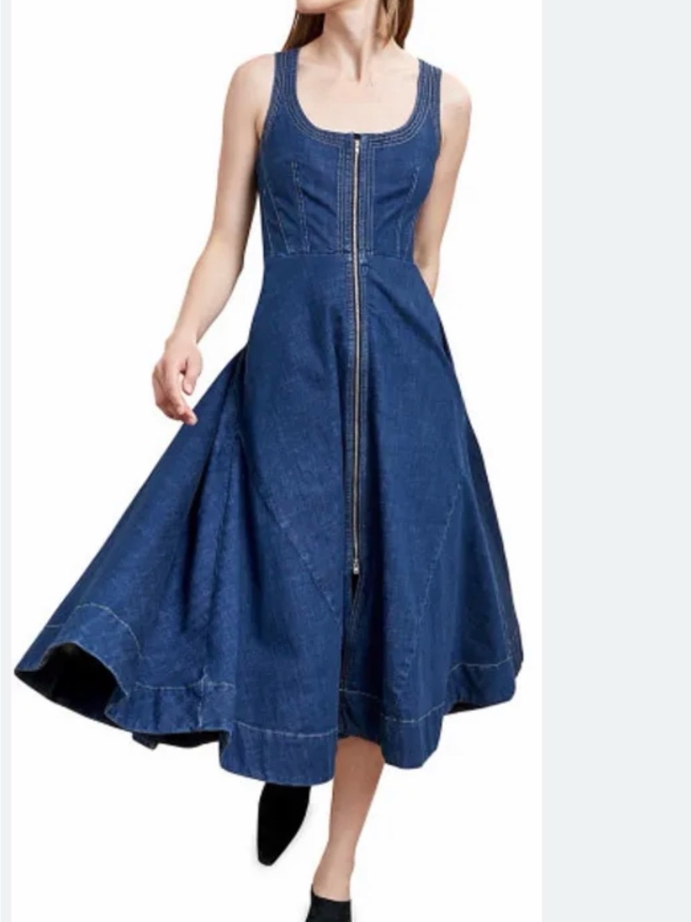 La Ligne Blue Denim Zip-Front Midi Dress